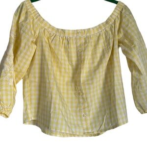 Hollister yellow and white gingham off the shoulder top. Medium